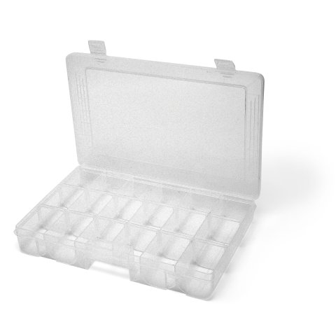 Storage box 27 x 19 cm, 18 compartments, transparent