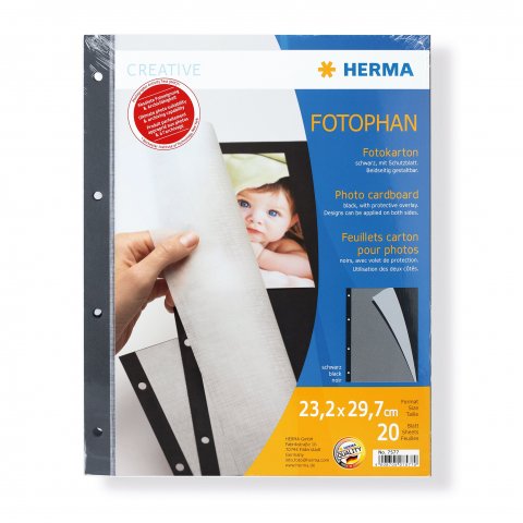 Herma Fotokarton mit Schutzblatt Fotophan 23 x 29,7 cm, 20 Blatt, schwarz (7577)