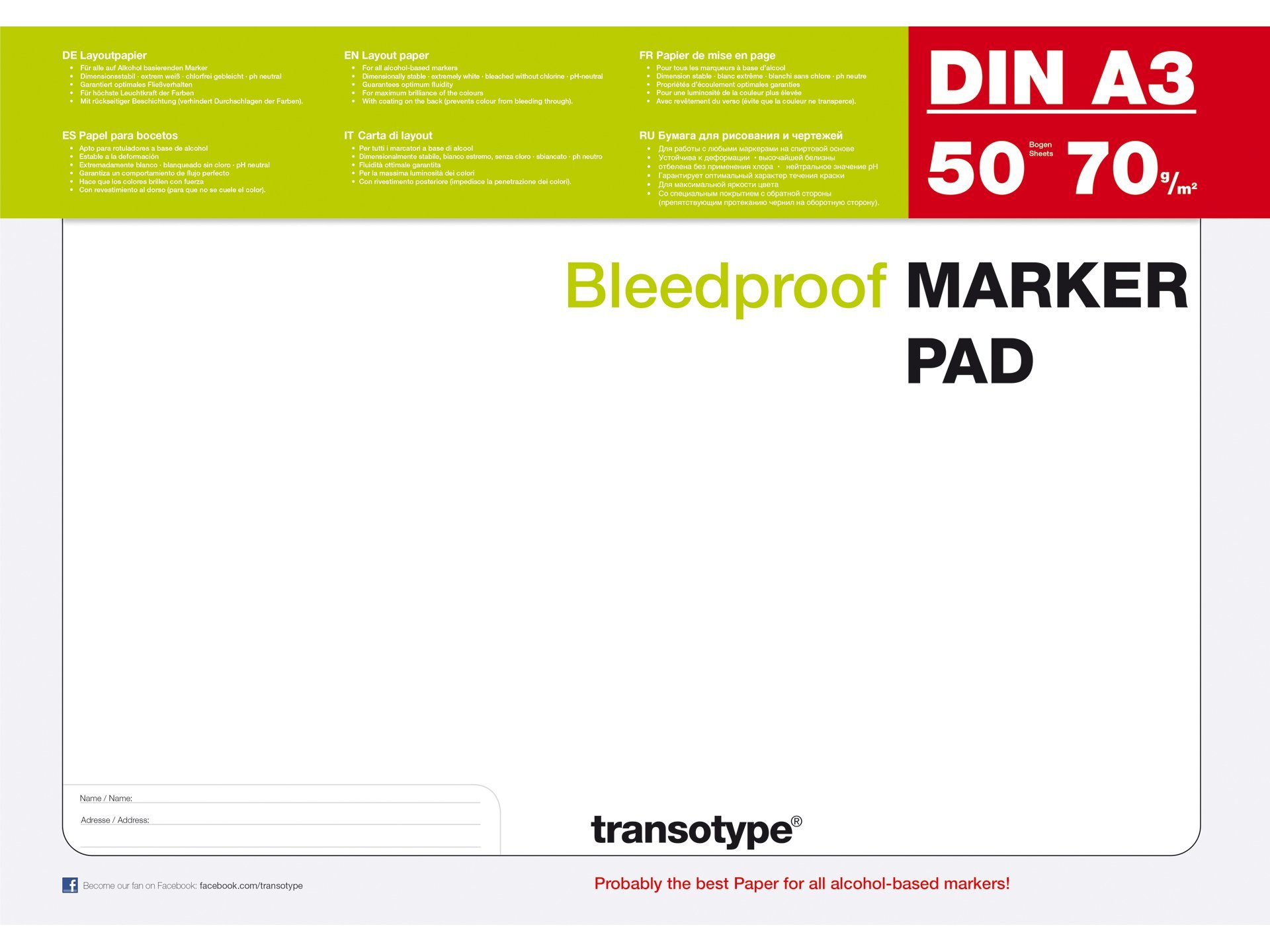 Bleedproof Marker Pad, 70 g/m²