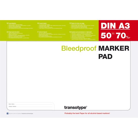 Bleedproof Marker Pad, 70 g/m² 420 x 297  DIN A3, 50 Blatt/100 Seiten