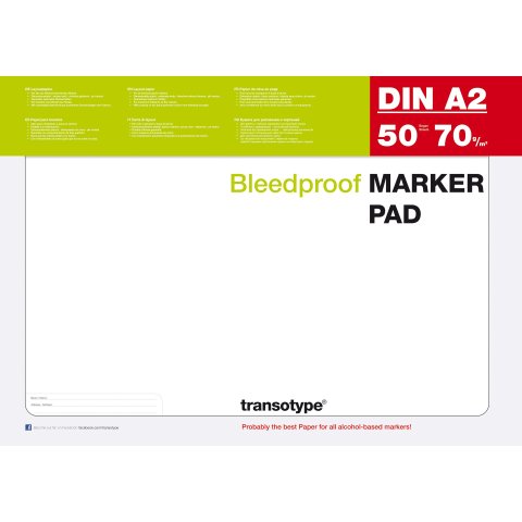 Bleedproof Marker Pad, 70 g/m² 594 x 420  DIN A2, 50 Blatt/100 Seiten