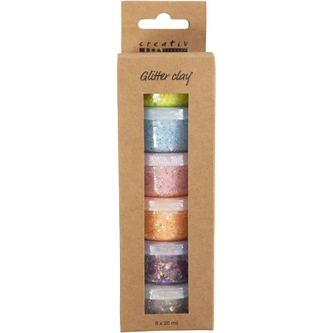Glitter Clay 6 x 20 ml, air-drying, pastel colors