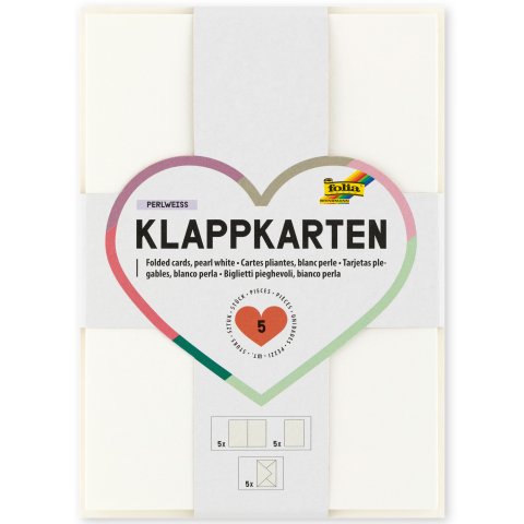 Kartenset unifarben 105 x 150 mm, 5 Klappkarten mit Kuvert, perlweiß