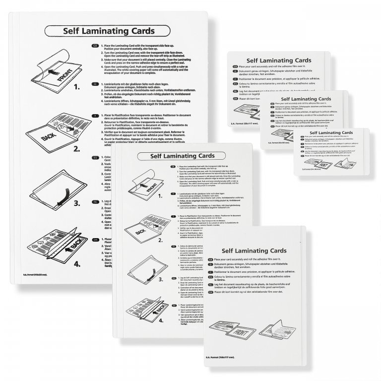 Cold lamination pouches, self-adhesive, transparent