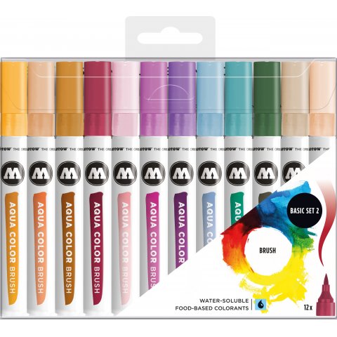 Molotow Aqua Color Brush Marker, set of 12 Basic set 2