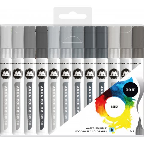 Molotow Aqua Color Brush Marker, 12er-Set Grey Set