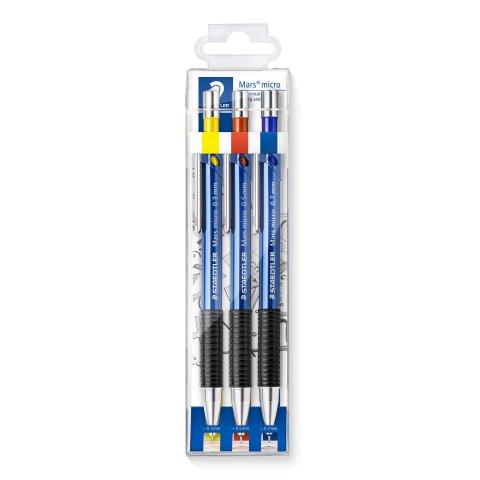 Staedtler Druckbleistift Mars micro 775, Set 3 Stifte im Weichplastik-Etui 0,3/0,5/0,7