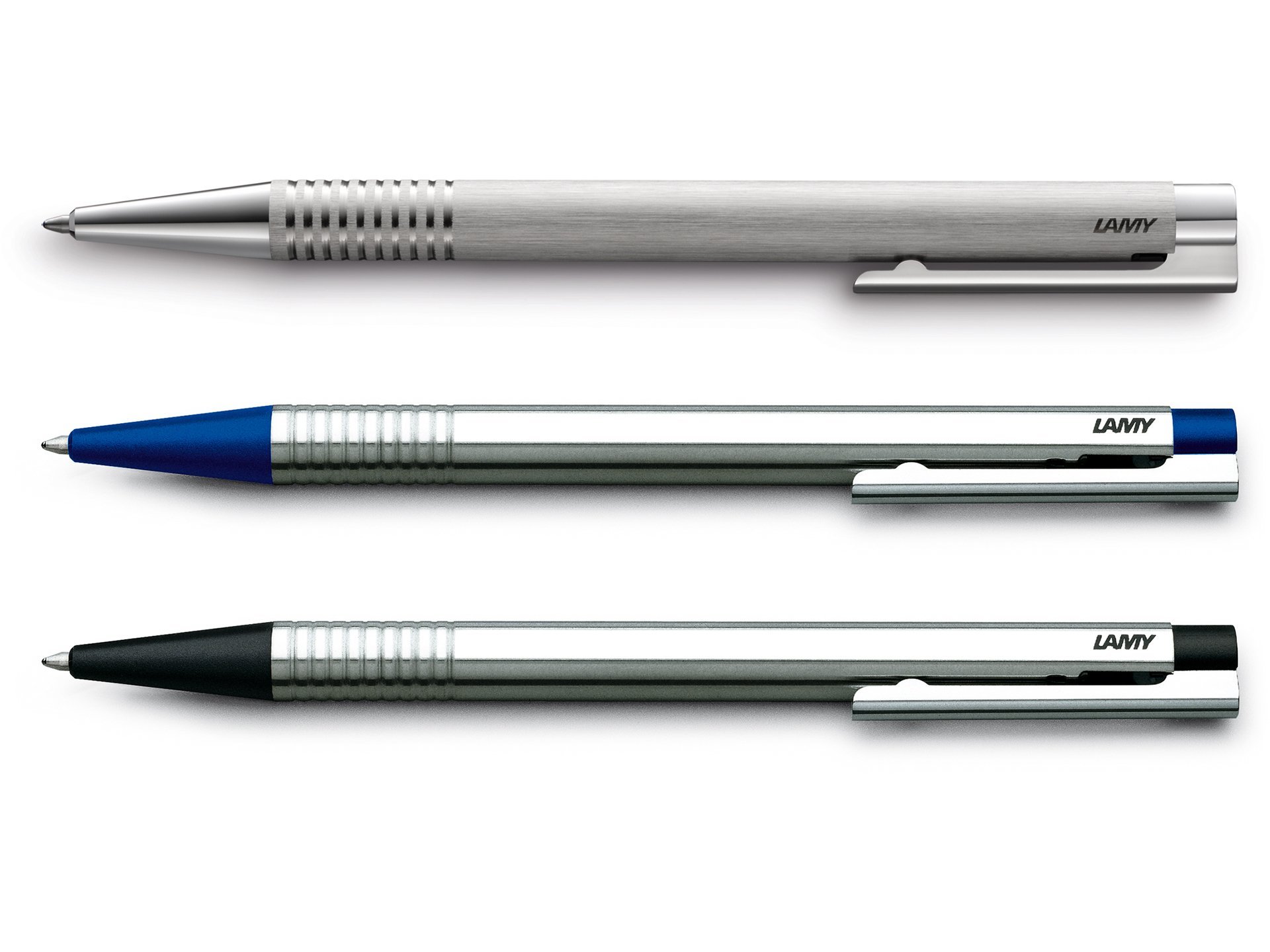 Kugelschreiber aus Edelstahl LAMY LOGO 205 blau mit Ihrer WUNSCHGRAVUR 