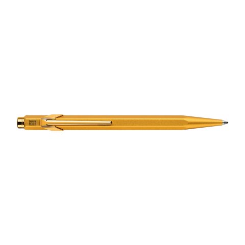 Caran d'Ache Kugelschreiber 849 Stift, goldfarbener Schaft, mit Metalletui