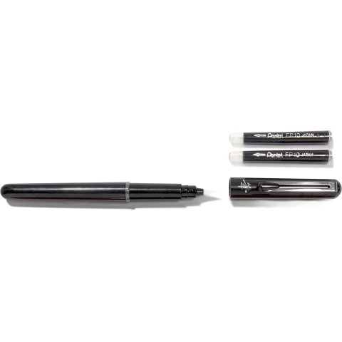 Pentel Pinselstift GFKP Schaft schwarz, Schriftfarbe grau, 2 Patronen