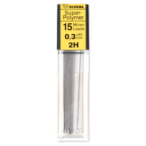Ecobra mechanical pencil lead, Super-Hi polymer ø 0.3 mm, 15 pieces, 2H