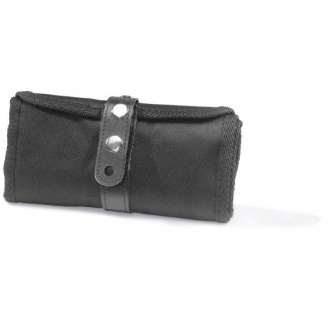 Roll-up pencil case with snap fastener, black 490 x 200 mm, 37 pencil straps, 2 wide straps