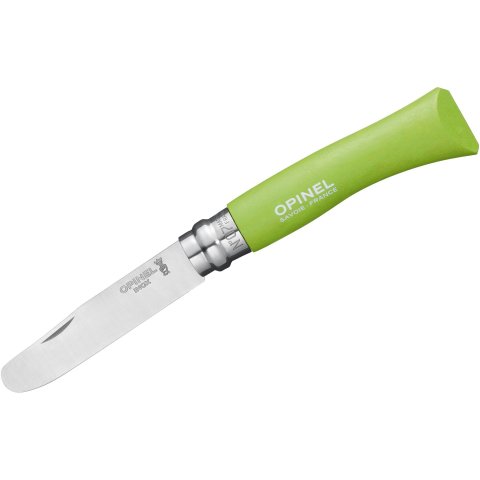 Opinel child´s knife, coloured beechwood, rust-free, blade length 75 mm, green