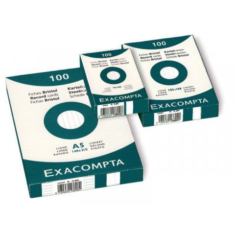 Exacompta file cards, ruled 52.5 x 74 mm, A8, white, 100 cards