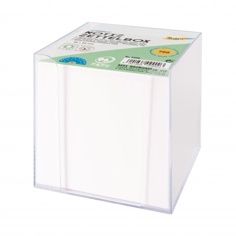 Taco de notas en caja de plástico 95 x 95 x 95 x 95 mm, blanco, 700 hojas