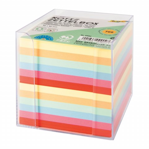 Memo pad in plastic box 95 x 95 x 95 mm, mixed colours, 700 sheets
