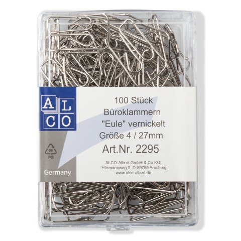 Büroklammern Eule, silber 15 x 27 mm, 100 Stück