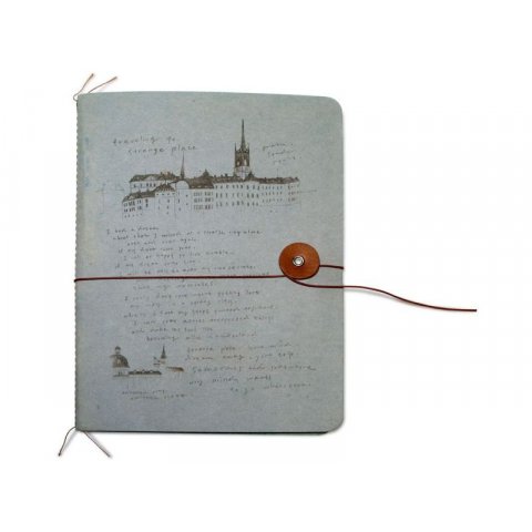 O-Check Design notepad ''String'' with closure 145 x 210 mm, 32 sheets/64 pages, 2 pockets, grey