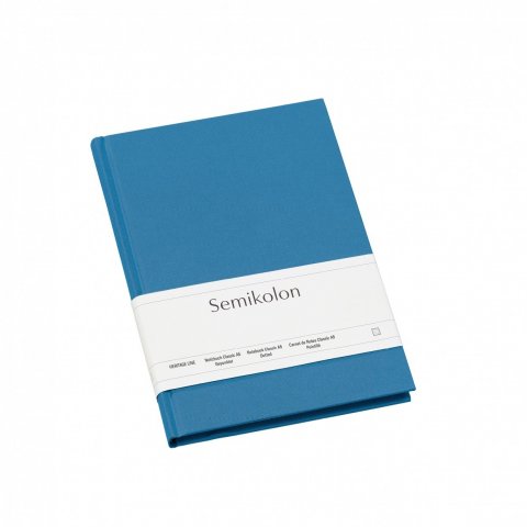 Semikolon notebook, linen cover 152 x 213, approx. DIN A5, 176 p., dotted, azzurro