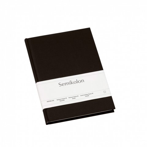 Taccuino Semikolon, copertina in lino 152 x 213, circa DIN A5, 176 pagine, puntinato, nero