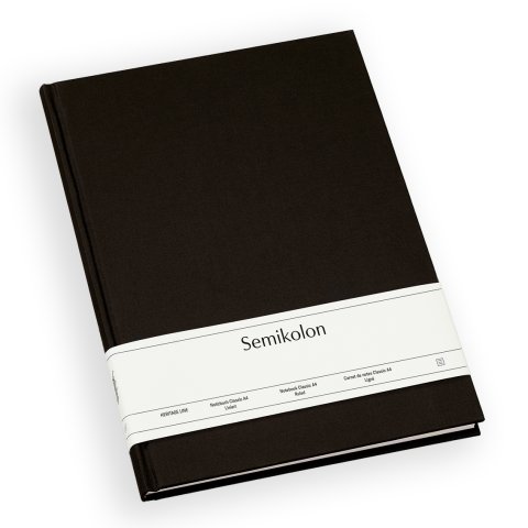 Libro de notas Semikolon, con forro de lino 210 x 305  app. A4, 80 sheets/160 pages, black