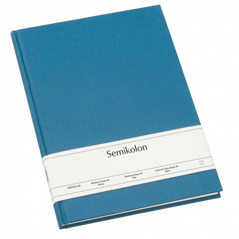 Semikolon Notizbuch, Leineneinband 217 x 305, ca. DIN A4, 176 Seiten, blanko, azzurro