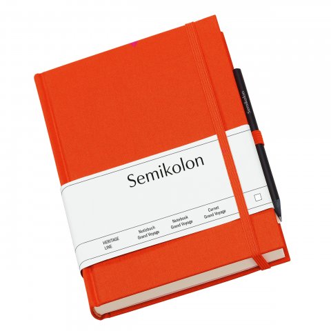 Semikolon travel diary, linen cover 135 x 190 mm, 152 sheets, with pencil, orange