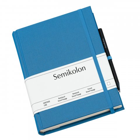 Semikolon travel diary, linen cover 135 x 190 mm, 152 sheets, with pencil, azzurro