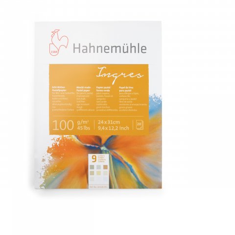 Hahnemühle Ingres pastel artist pad, col. 100 g/mř 240 x 310 mm, 20 sheets, 9 different hues