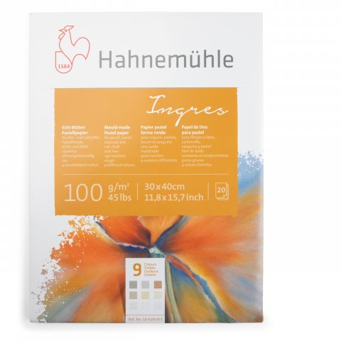Bloc p. pastel Hahnemühle Ingres, color, 100 g/mř 300 x 400 mm, 20 hojas, 9 colores
