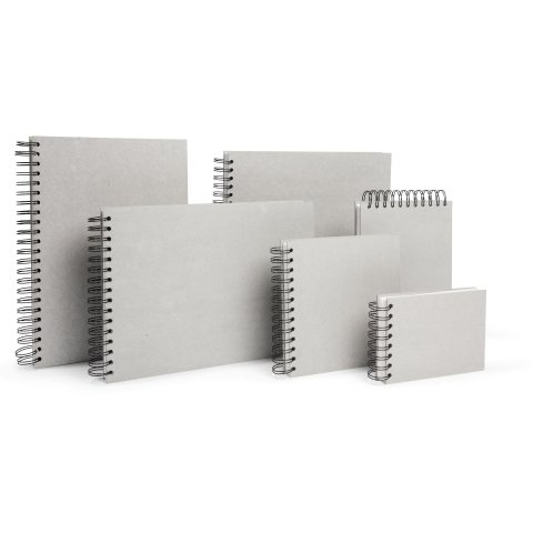 Sketchbook, grey board with spiral binding 130 g/m², 148 x 105  A6 broad, 55 sheets/110 pages