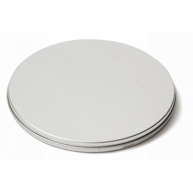 Round tinplate container for CDs, silver