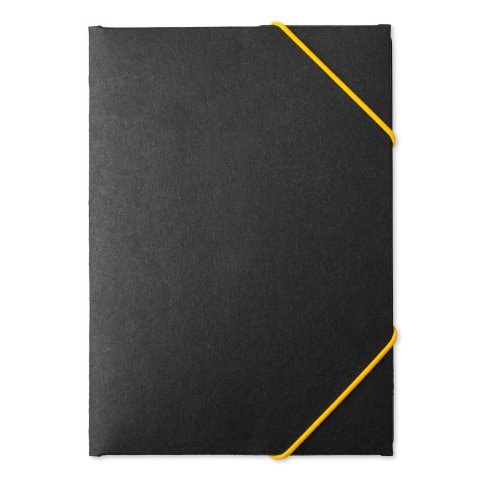 Paperboard corner-elasticated folder, anthracite 127 x 180 mm, for A6, yellow