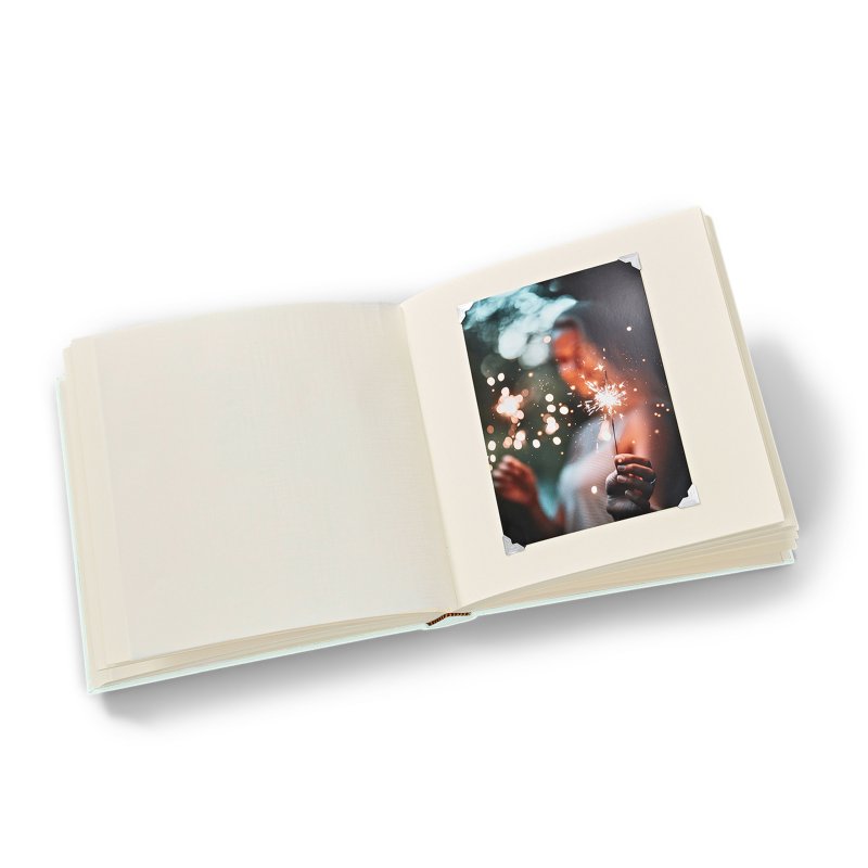 Bambino Fotoalbum Aus Leinenstoff – 50 Seiten, 15x10 Cm, Mit 3 Baby-Symbolen & Juwelen | Inklusive Geschenkbox