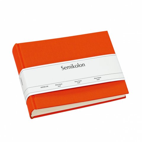 Álbum Semikolon Classic, forro de lino unicolor 215 x 160, Pequeño, 80 páginas, interior crema, naranja