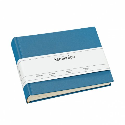 Álbum Semikolon Classic, forro de lino unicolor 215 x 160, Pequeño, 80 páginas, interior crema, azzurro