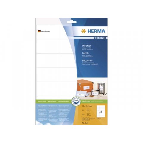 Etiquetas Herma Superprint (paquetes pequeños) 70,0 x 42,3 10 hojas, 210 piezas (8634)