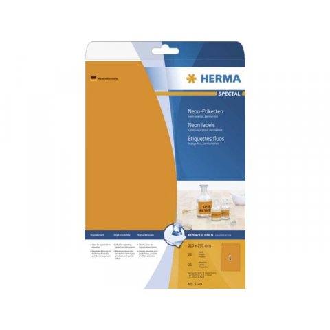 Papel Herma Superprint, autoadhesivo 210 x 297 DIN A4, naranja neón, 20 hojas (5149)