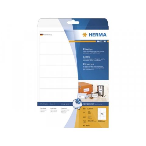 Herma Inkprint Photo-Quality labels 66.0 x 33.8  25 sheets, 600 pieces (4820)