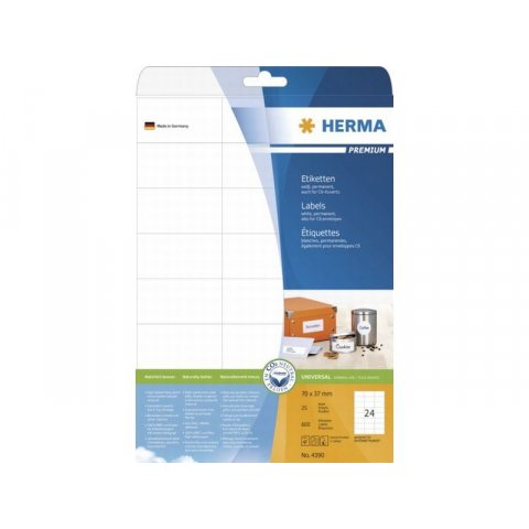 Herma Adressetiketten, weiß 37 x 70 mm, für C6/DIN lang, 25 Bl./24 St. (4390)