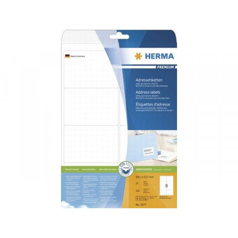 Etiquetas para direcciones Herma, blancas 68 x 99 mm, for C4/B4, 25 sheets/8 units (5077)