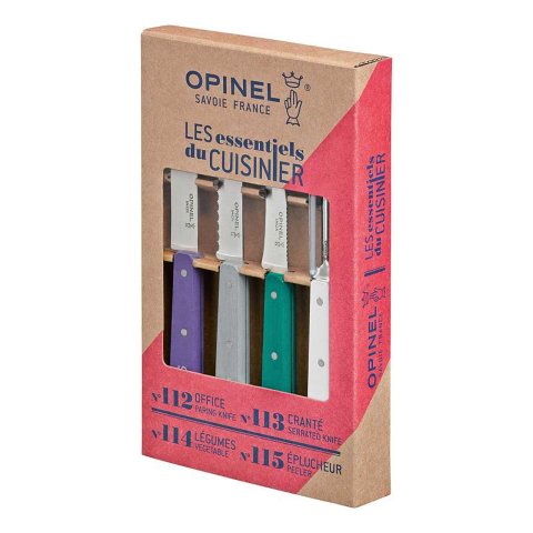 Opinel kitchen knife set 4-piece, 3 knives and peeler, Les Essentiels Deco