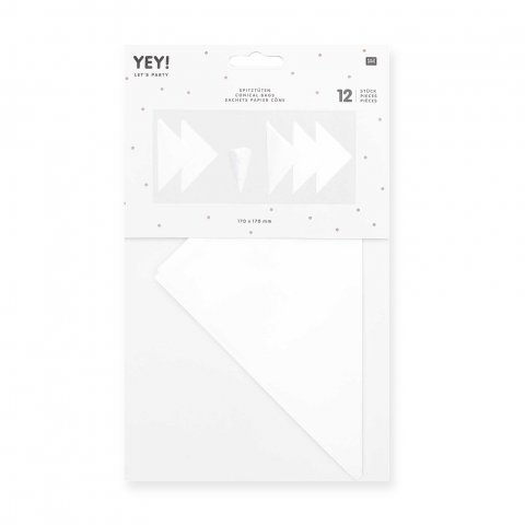 Bolsas cónicas de papel kraft 170 x 170 mm, apto para alimentos, 12 piezas, blanco