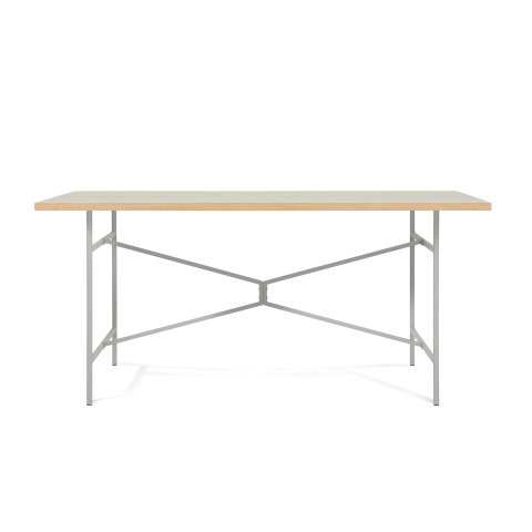Modulor mesa X, gris claro mate Linóleo gris claro, borde de roble, 27x800x1600 mm