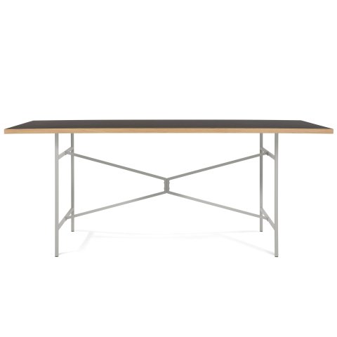Modulor Tisch X, hellgrau matt Linoleum schwarz, Kante Eiche, 27x900x1800 mm