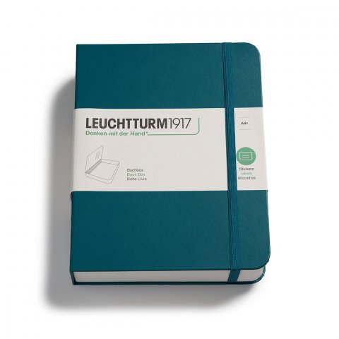 Leuchtturm Caja de almacenamiento Caja de libro 255 x 340 x 60 mm, cierre de goma, verde pacífico