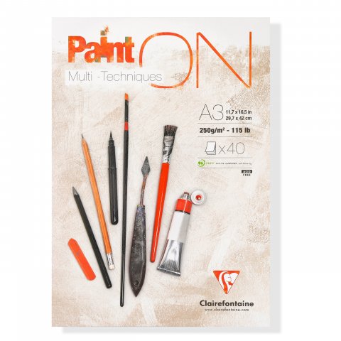 Clairefontaine Paint'ON Mixed Media pad 250 g/m², 297 x 420, DIN A3, white, smooth, 40 she