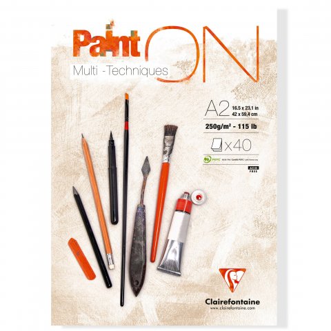 Clairefontaine Paint'ON Mixed Media pad 250 g/m², 420 x 594, DIN A2, white, smooth, 40 she