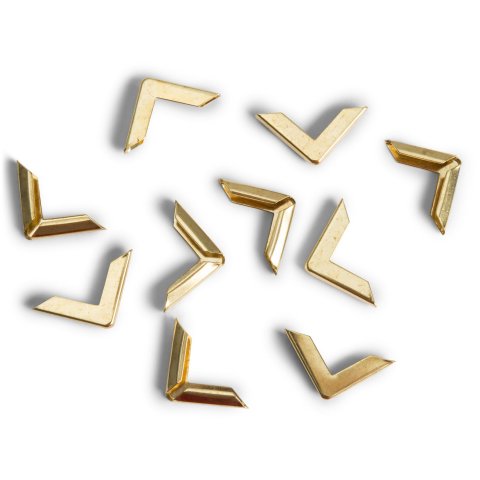 Book corner protectors, brass-plated, angular shaped capacity 3,5 mm, 16 x 16 mm, 8 pieces