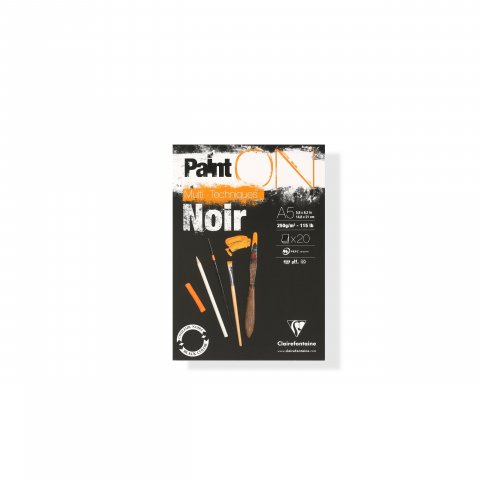 Clairefontaine Mixed Media Block Paint'ON Noir 250 g/m², 148 x 210, DIN A5, negro, liso, 20 hojas